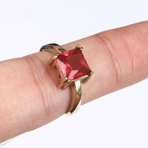 Emerald cut large ruby ring sz 7